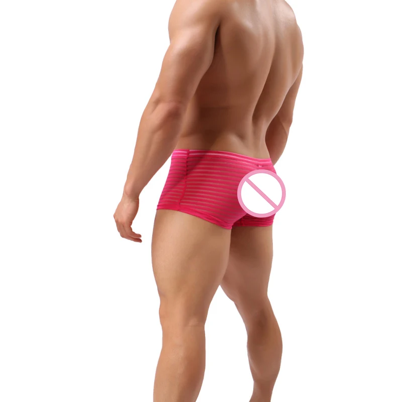 mens silk boxers Multi Colors New Breathable Bar Mesh Striped Men's Boxer Shorts Underwear See-through Trunks  Shorts Underpants Cueca mens designer boxers