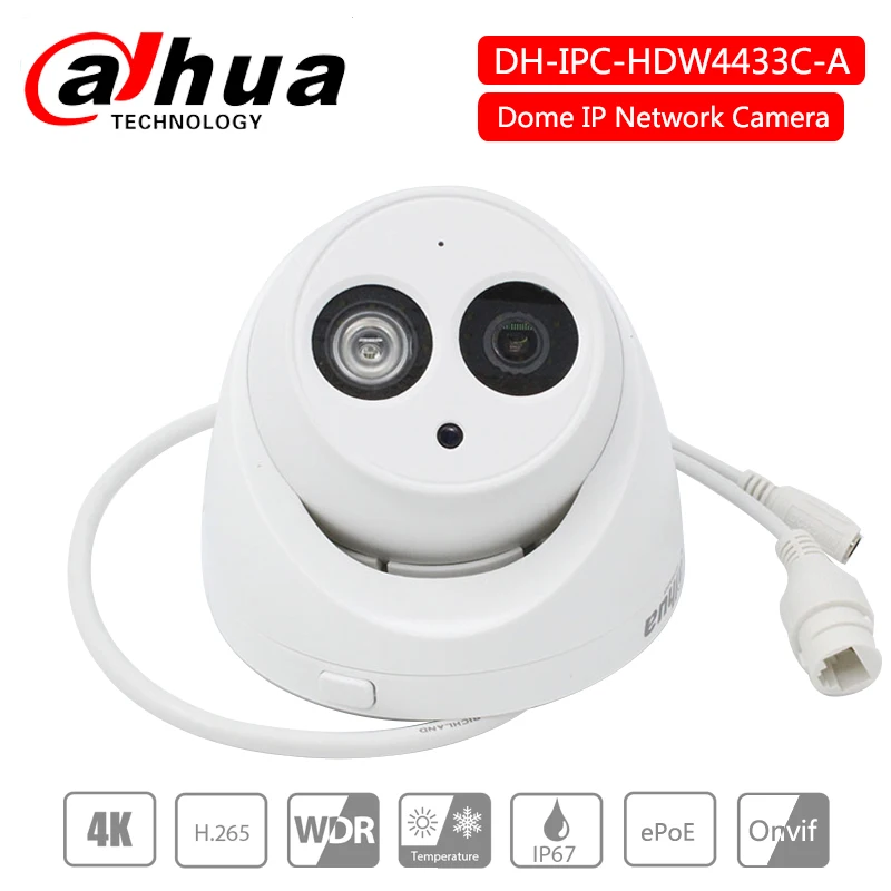 Сетевой видеорегистратор Dahua IP Камера 4MP POE IP67 H.265, ночное видение, встроенный микрофон IPC-HDW4433C-A заменить HDW4431C-A купольные поворотные сетевые