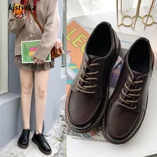 Kjstyrka/ повседневные женские туфли на плоской подошве в британском стиле с перекрестной шнуровкой и круглым носком; модные резиновые броги; нескользящие оксфорды; sapato feminino