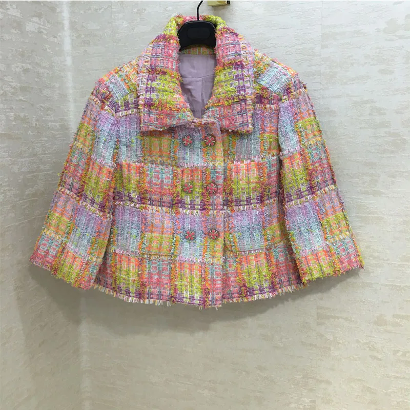 

Runway temperament color plaid fabric jacket jacket women jacket lining 100 % silk