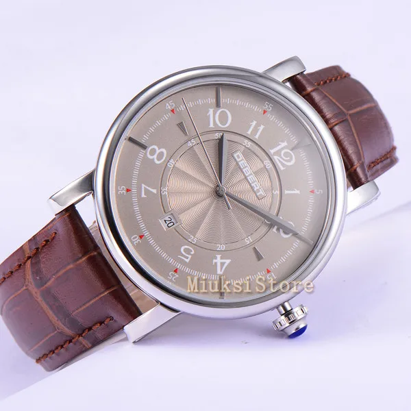 43 мм деберта Автоматическая Дата relogio masculino неокисляемый Cas Cuir Bande montre Браслет hommes Mode Acier мужские часы серый циферблат