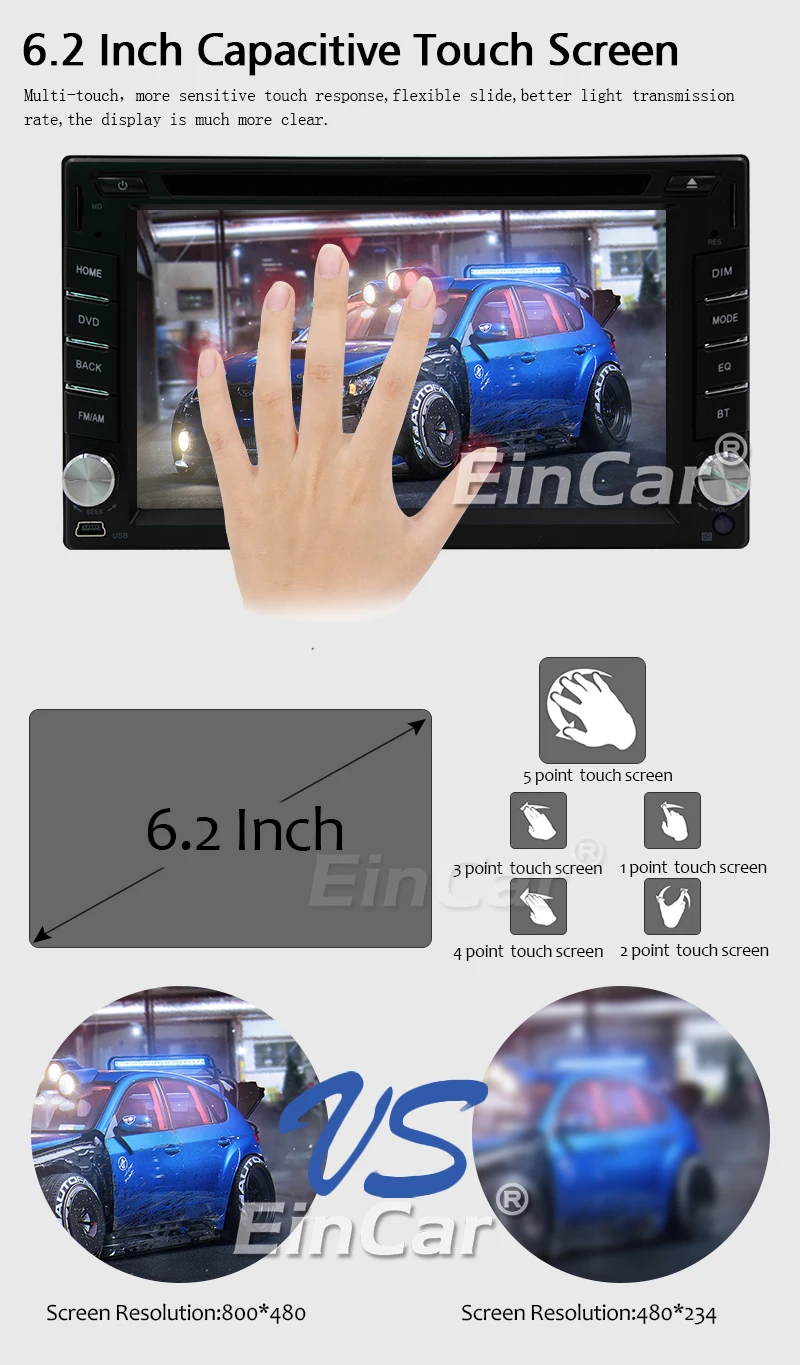Top Android 5.1 6.2" 4-Core USB Logo GPS Car DVD HeadUnit Radio AMP EQ Map Capacitive Video Auto 1080P OBD2 Stereo 2Din 2