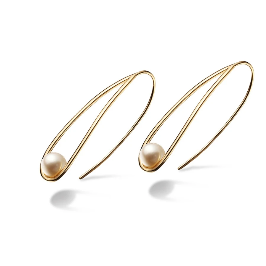 

Simple Pearls Cartilage Earring 14K Gold Long Drop Wedding Jewlery Pearl Bridal Earrings for Women Girls