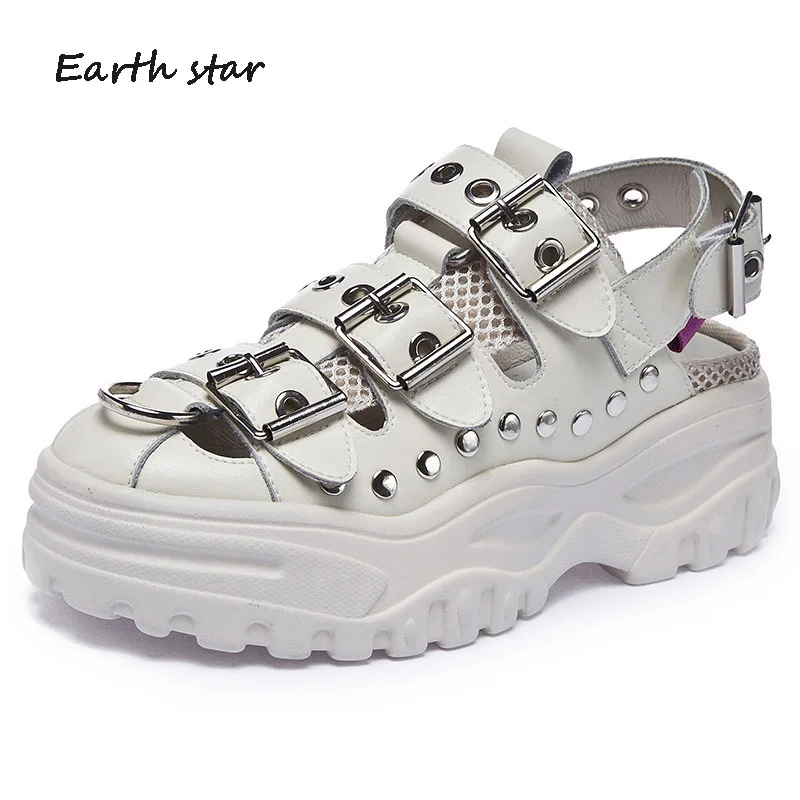 Женская обувь белого цвета Босоножки с заклепками на платформе zapatos de mujer chaussures