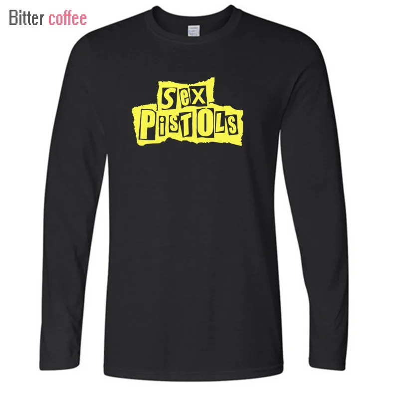 Мужская футболка с пистолетами черная хлопковая в стиле панк рок длинным рукавом