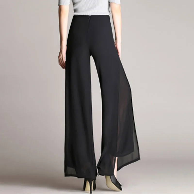 Осенние двухслойные женские брюки размера плюс 4XL с высокой талией, элегантные шифоновые широкие брюки, модные женские брюки для танцев