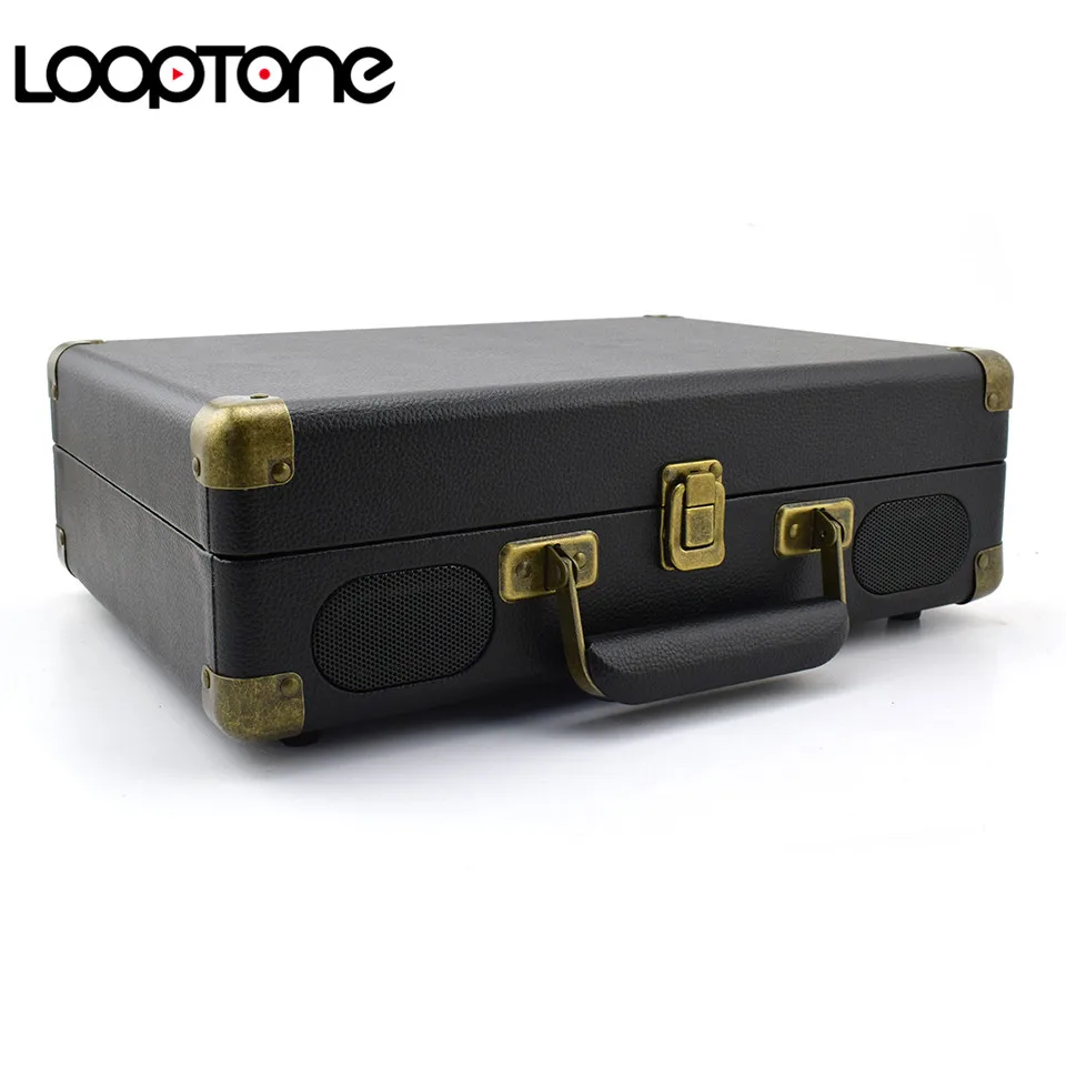 LoopTone Винтаж 33/45/78 оборотов в минуту, Bluetooth Портативный чемодан Проигрыватели винила LP проигрыватель разъём подачи внешнего сигнала Aux-in линейный выход AC110~ 240V черный