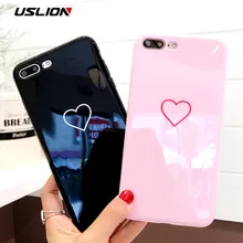 USLION Glossy Love Heart Case For iPhone 7 Plus Couple Letter Phone Cases For iPhone X 8 7 6 6S Plus Soft TPU Back Cover Coque