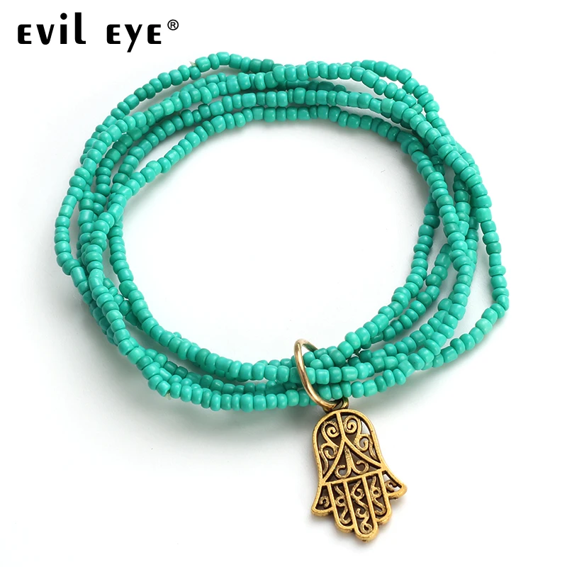 

EVIL EYE 2018 new fashion 1pc Rice beads evil eye Bead With Hassam Palm Handmade Bracelet for women EY4787