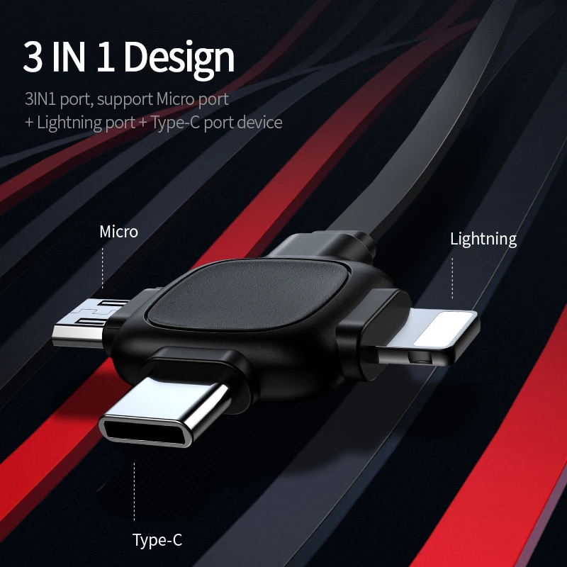 USAMS 3 в 1 Тип C USB Дата кабель для iPhone Micro хранения 2 зарядки и синхронизации данных