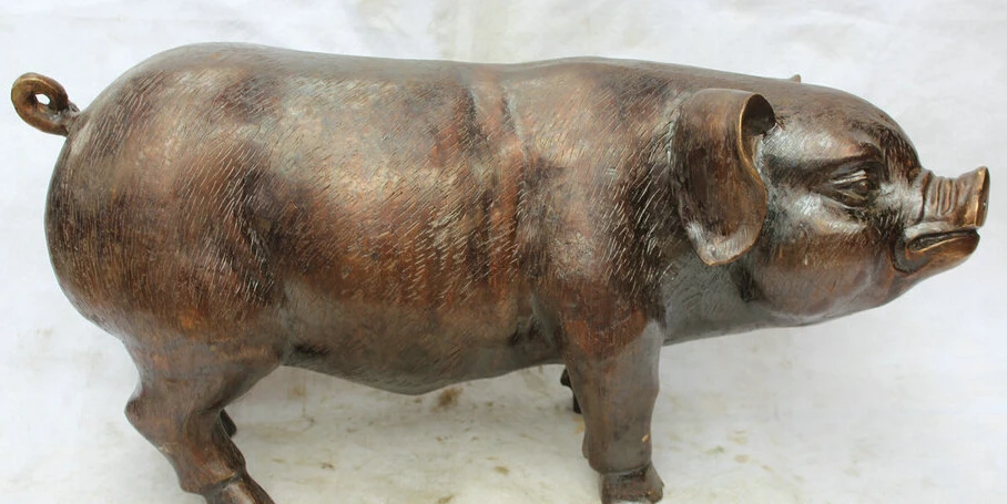 

JP S62 26" China Chinese Bronze animal Folk Fengshui Zodiac Year Pig Statue sculpture B0403