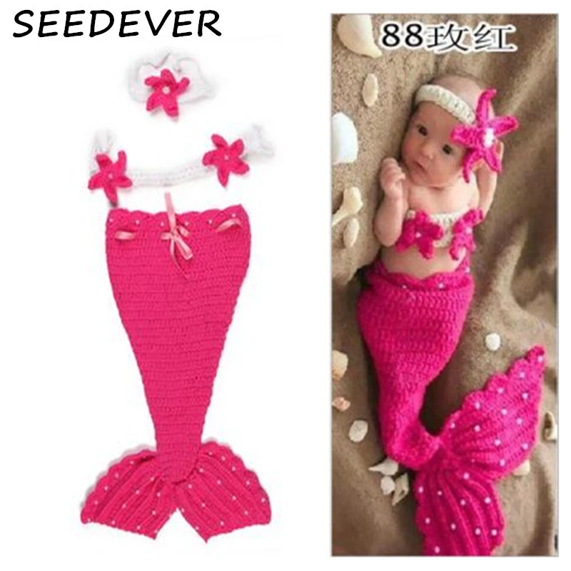 Bandeau De Photographie De Bebe En Crochet A La Main Bikini Costume De Bebe Sirene Rouge Accessoires De Photographie De Nouveau Ne Aliexpress