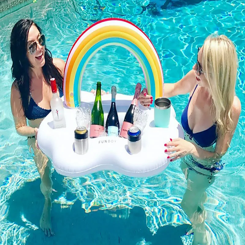 

Summer Party 92cm Giant Inflatable Rainbow Cloud Cup Holder Bucket Pool Float Beer Drink Bar Tray Beach Swimming Ring Pool Toys
