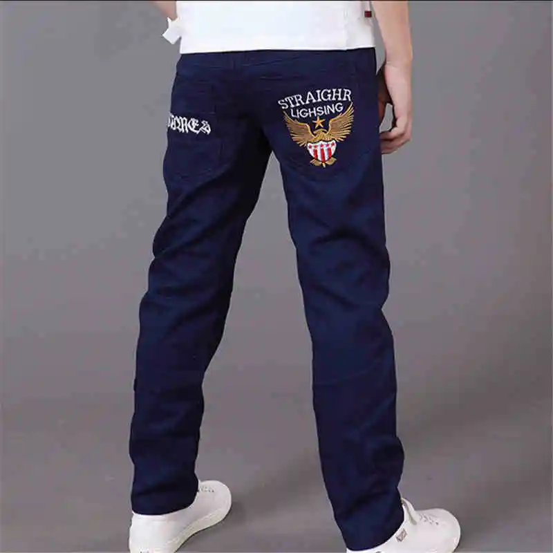 

2017 Cotton Boys Jeans Kids Mid Spring Fall Casual Solid Elastic Waist Pencil Pants Jeans Boys Kids Casual Cotton Belt