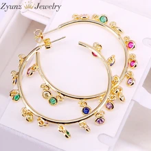 3Pairs, Gold Filled Circle Shape Classic Jewelry Earrings CZ Micro Pave Crystal Charms Stud Earring For Women Lady