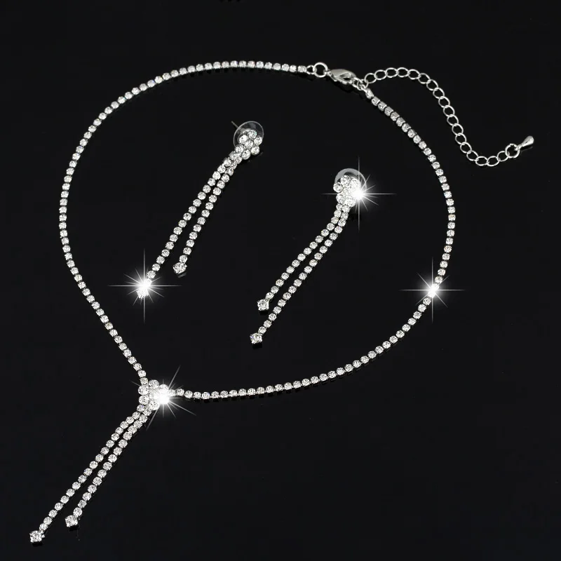 New Wedding Jewellery Set Austrian Crystal Bridal Jewelry Sets For Women Long Tassel Statement Necklace/Earrings Set N187