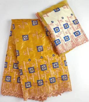 

High quality 5yards+2yards african bazin riche getzner fabric african lace fabric nigerian lace fabrics for wedding dress WH-B5