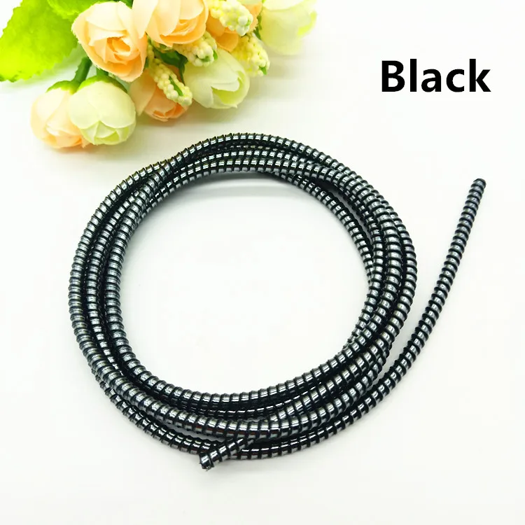 black 50 шт./лот покрытие блёстки 1,5 м ТПУ спираль зарядка через usb кабель Шнур протектор кабель органайзер для провода защита для iphone Android - Цвет: black