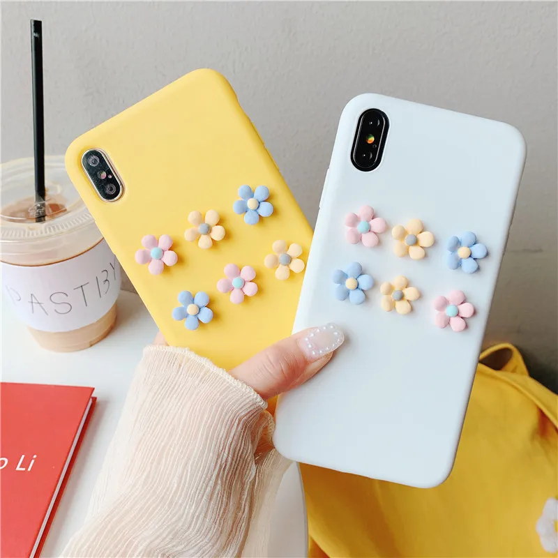 

Anti-knock Soft Silicon Case for Iphone Xs Max Xr X 10 7 8 Plus 6 6s TPU Candy Color Fresh Flower Phone Cover for Iphone 7 Case