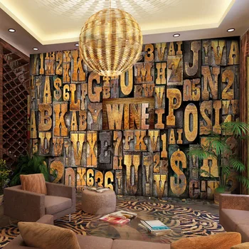 

English Alphabets 3d Papel Murals 3d Wood Wallpaper Murals 3D Photo Mural Wall paper for Restaurant Background 3d Wall Murlas