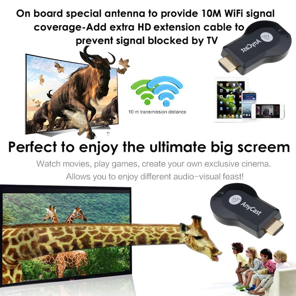 Kebidumei приемник для ТВ-тюнера AnyCast M2 для WiFi дисплея Miracast беспроводной HDMI ТВ-карта для телефона Android PC