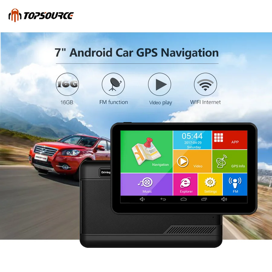 

TOPSOURCE GPS Navigation 7" Android 16GB Car GPS WIFI video HD 1080p 1024*600 navigator Russia Touch Screen With FM