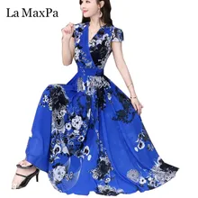 Летние женские платья, Повседневное платье большого размера, v-образный вырез, короткий рукав, богемные макси платья, шифон, принт, vestido de festa