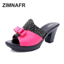 ZIMNAFR 2017 D’ÉTÉ EN CUIR VÉRITABLE FEMMES SANDALES DIAMANT DOUX VISAGE ARC MÈRE PANTOUFLES PLATE-FORME ANTIDÉRAPANT SANDALES PANTOUFLES