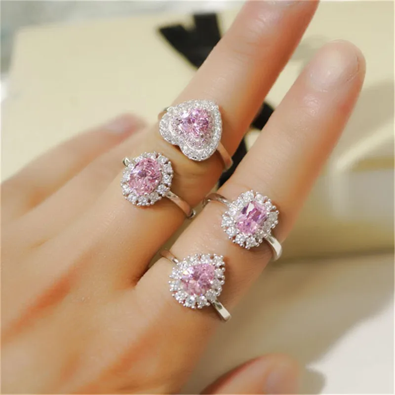 

Wedding Rings For Women S925 Sterling Silver Heart Pink Natural Sapphire Gemstone Adjustable Ring Fine Jewelry Bridal Anillos