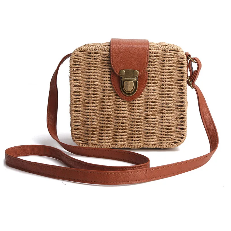 

Women Shoulder Bags Casual Straw Candy Color Square Beach Bag Small Single-Shoulder Bags Fashion Designer Handbag Bolsasd SS0289