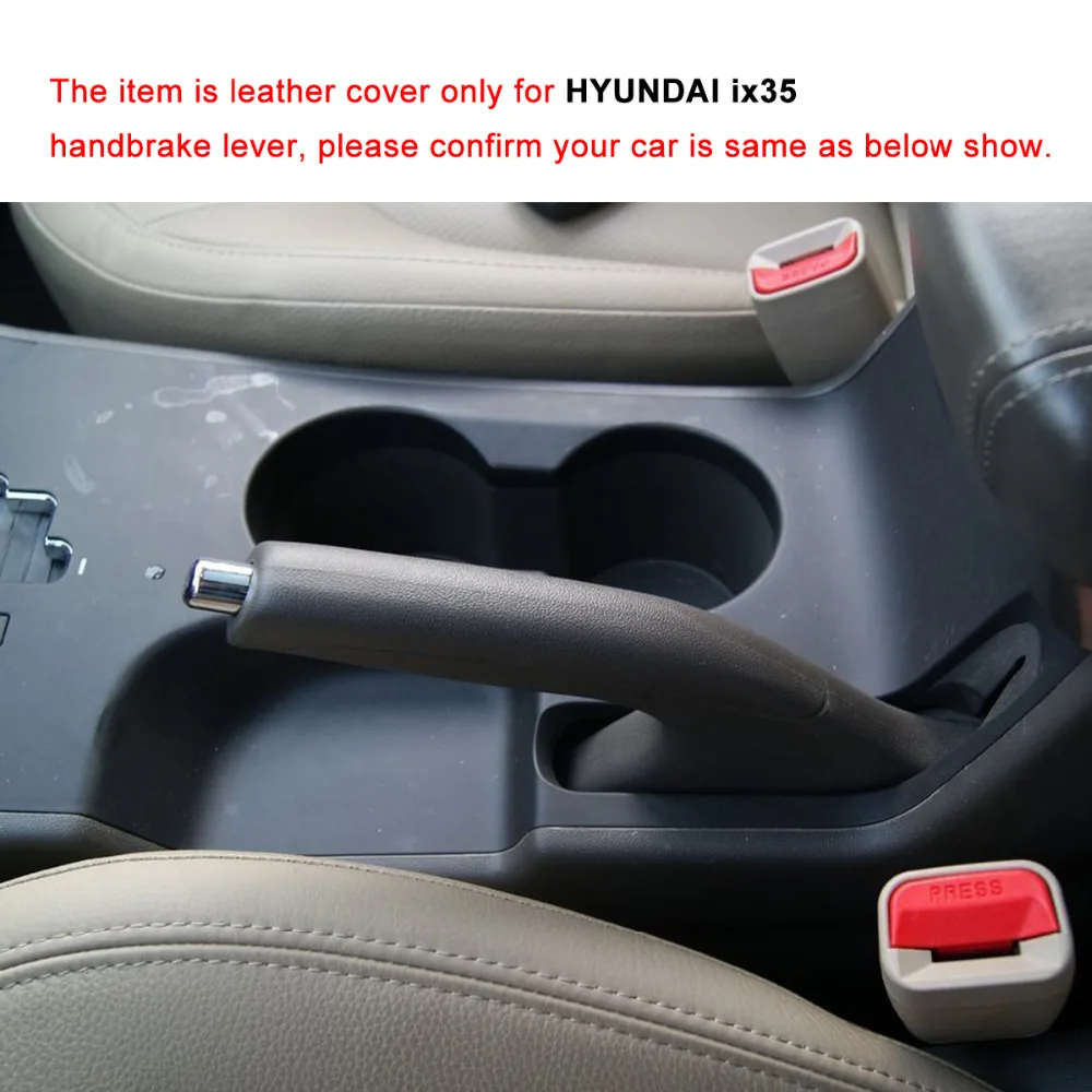 PONSNY Car Handbrake Covers Case for Hyundai ix35 Genuine Leather Auto Handbrake Grips Cover