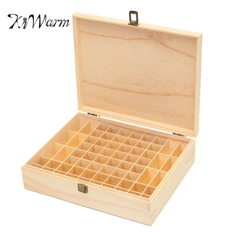 Goedkoop KiWarm 64 Slots Etherische Olie Fles Opbergdoos Houten Aromatherapie Organizer Case Thuis Container Tool