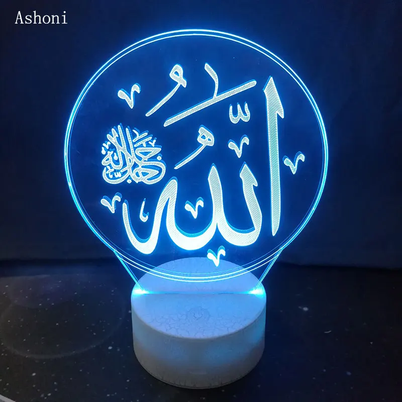 Новинка, настольная лампа Allah, 3D, ночник, акриловый, красочный, исламский, Мохаммед, светильник, Декор, USB светодиодный, настольная лампа для верующих, подарки
