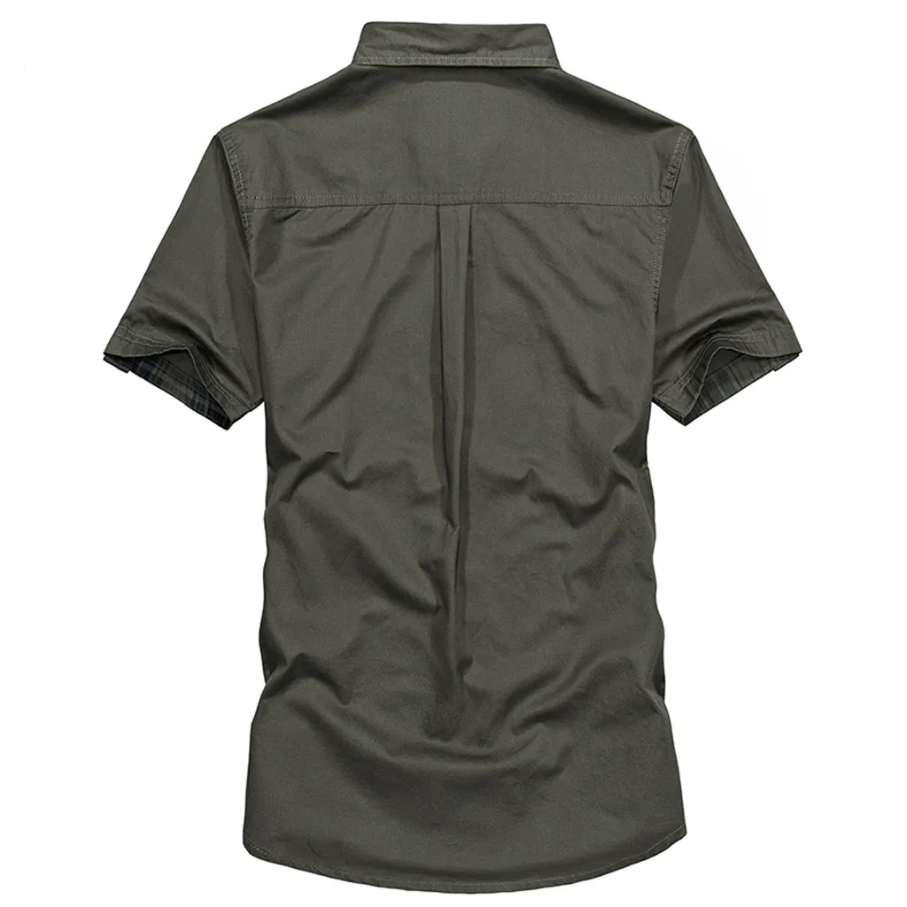 JAYCOSIN мужские рубашки Повседневная мода Военный чистый цвет карман рабочие короткий рукав блузка плюс размер 4XL Повседневная одежда 604