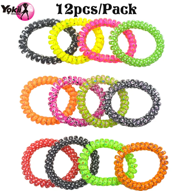 YOKII 12pcs/Pack Fashion Popular Korean Women Girls Candy Colored Telephone Wire Style Elastic Hair Band Rope or Bracelet Gift | Украшения