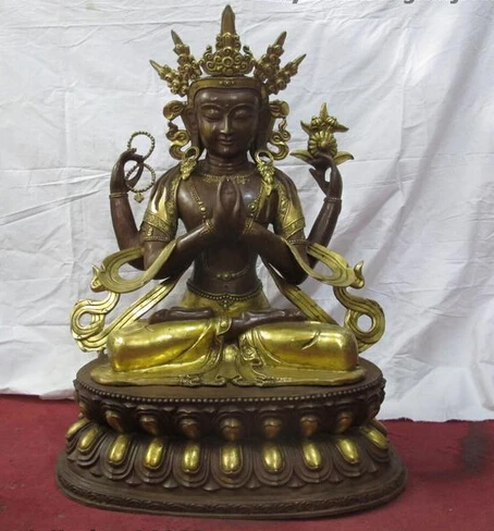 

008113 39"Tibet Buddhism Bronze Gilt Four arms Chenrezig Avalokiteshvara Goddess Statue