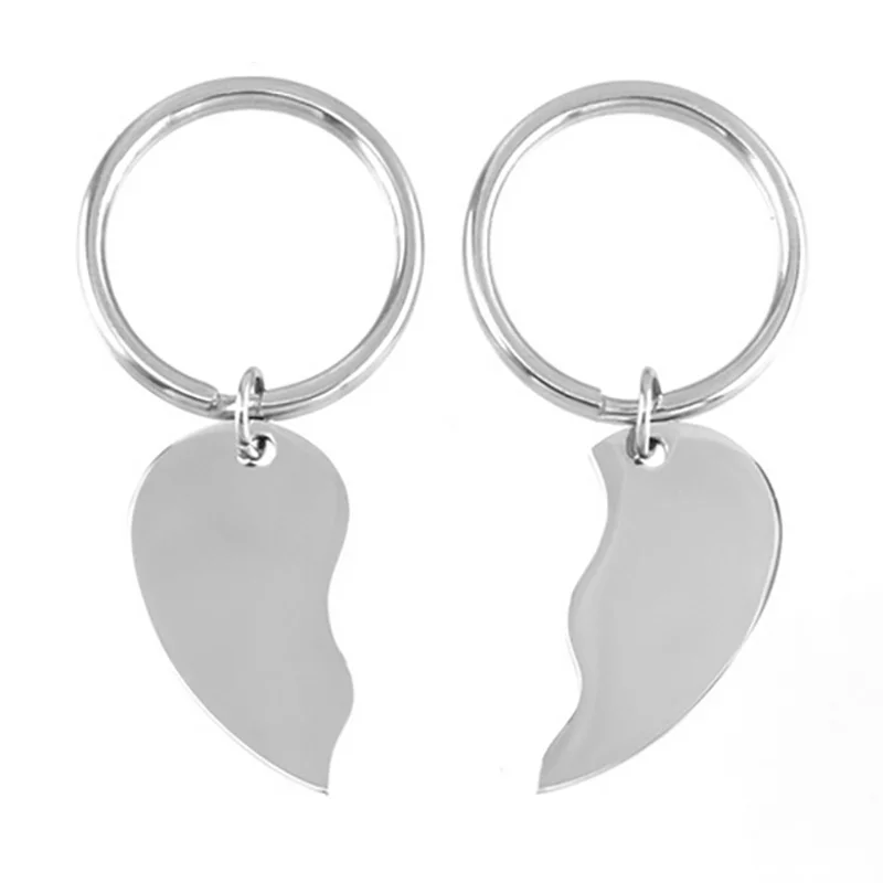 Split Heart Tag Metal Pendant Keychains Stainless Steel Blank Puzzle Keychain Couple Key Fob