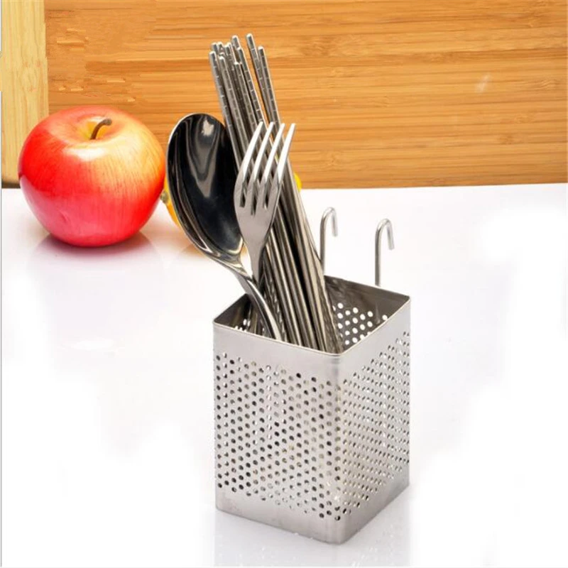 1pc Stainless Steel Kitchen Cutlery Storage Basket Chopsticks Box