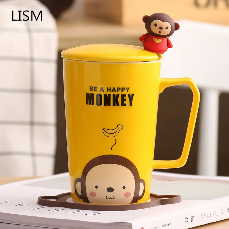 Best LISM Creative Lovely Cup Ceramic Cup Mug Cartoon Couple Cup Milk Cup Coffee Cup Cup Water Cup with Cover Spoon
