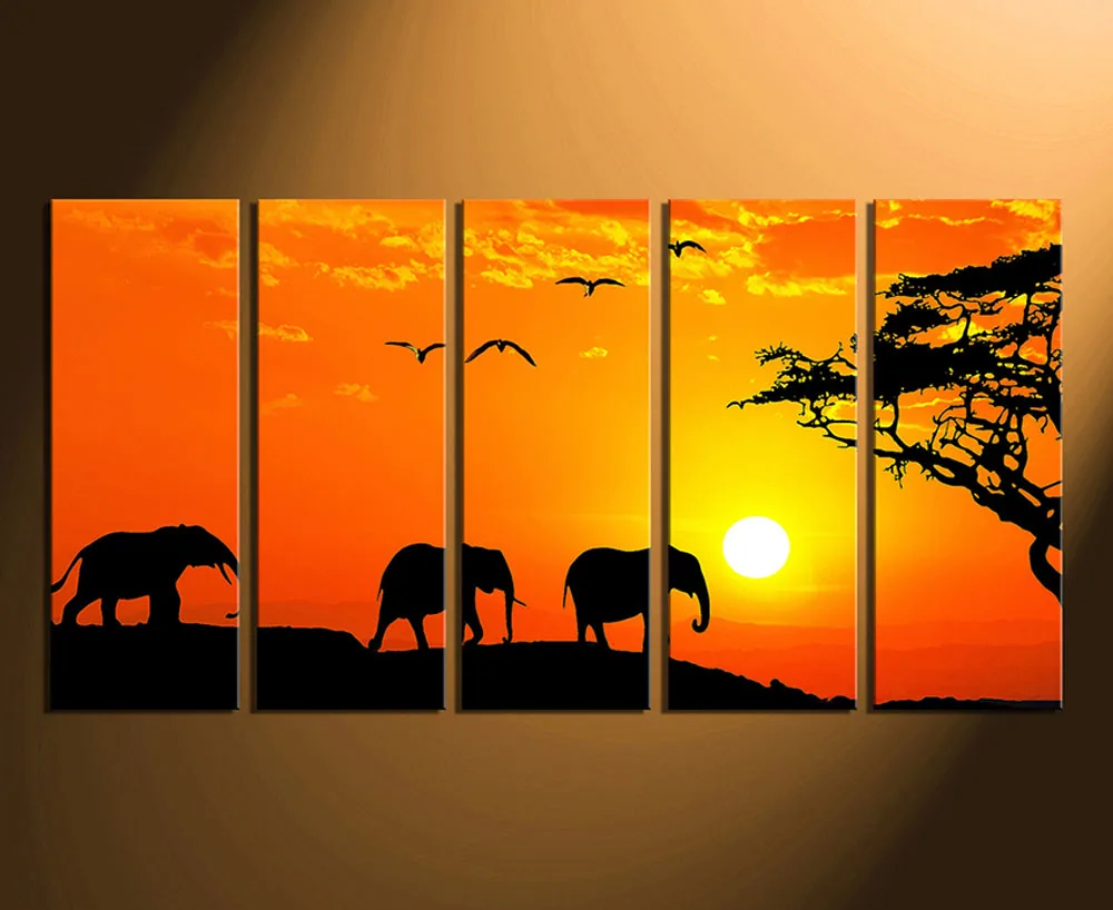 5_piece_photo_canvas_home_decor_orange_canvas_print_elephant_huge_pictures__70102.1477462627.1280.1280