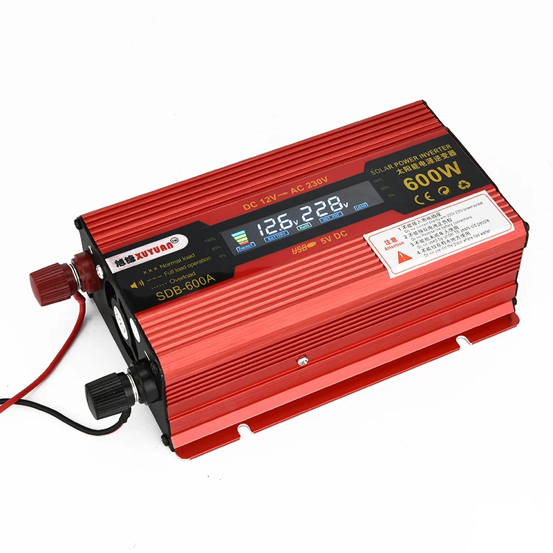 

600W DC 12V to AC 230V Solar Power Inverter Car Automotive Power Converter LED Display DC and AC Voltage Aluminum Alloy