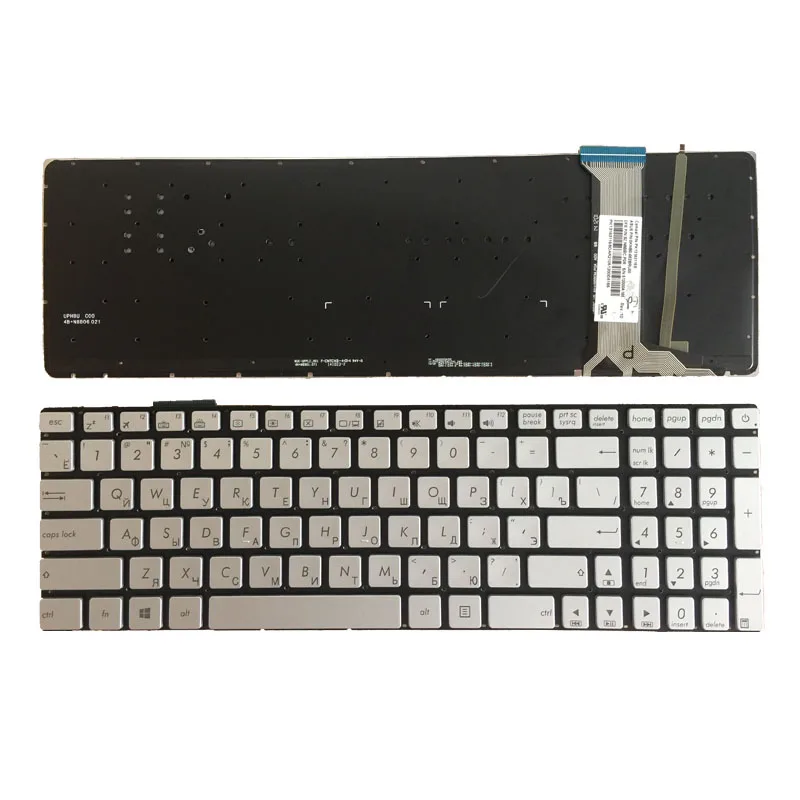 Новинка для ASUS N751 N751J N751JK N751JX русская клавиатура с подсветкой серебристая |