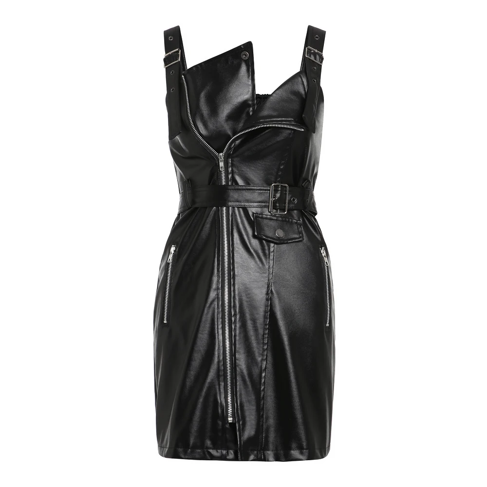 Искусственная кожа Готический Черный Короткие Bodycon платье Для женщин