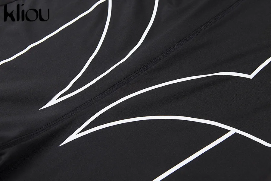 Kliou 2019 Новое Женское платье-водолазка с длинными рукавами комбинезон для фитнеса белый полосатый пэчворк с буквенным принтом пуш-ап