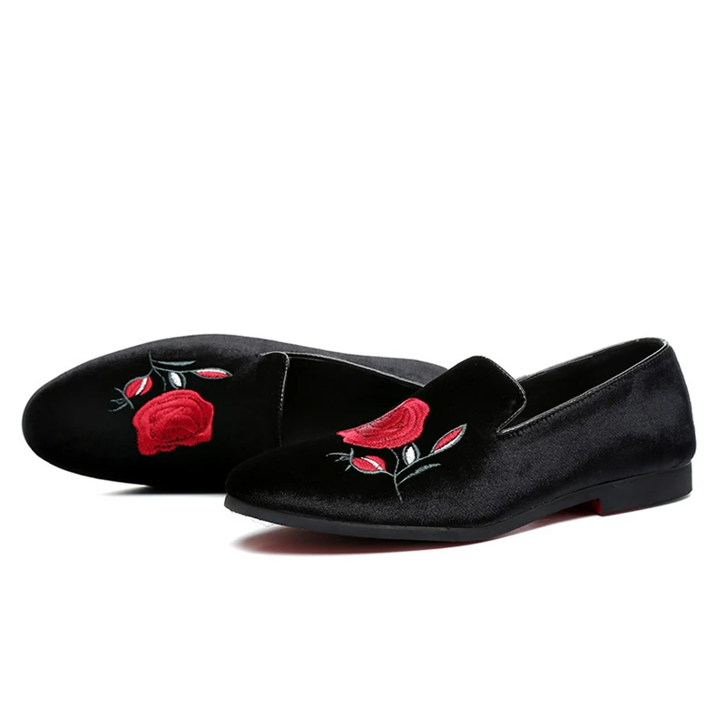 JNNGRIOR 2018 Fashion Mens Velvet Embroidery Red Shoes Loafers Pointed Toe Slip on Flat Leather Casual Driving Moccasins | Обувь