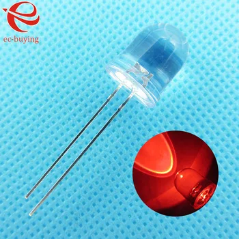 

10mm Red LED Round Light Emitting Diode Transparent Ultra Bright Lamp Bead Plug-in DIY Kit Practice Wide Angle 10 mm 50 pcs/lot