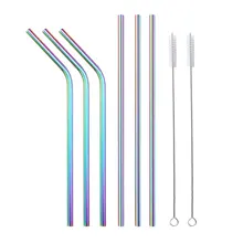Многоразовые 6 мм Радужная металлическая соломинка для 20 унций чашки нержавеющая сталь Питьевая солома с чистящей щеткой напитки бутылка для воды чашки гаджеты