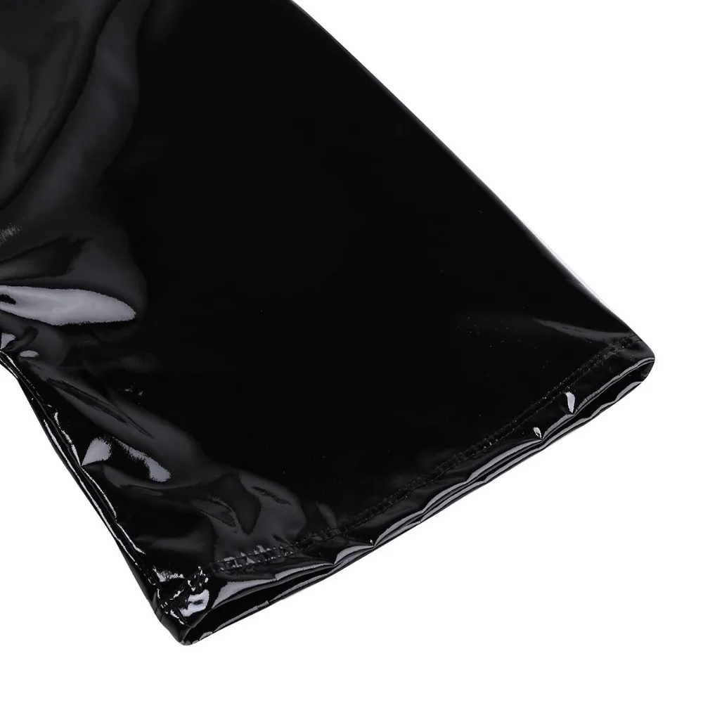 iEFiEL Mens Latex Wetlook Sexy Lingerie Clubwear Patent Leather Front Zipper Boxer Shorts Leotard Bodysuit Costumes Bodystocking -