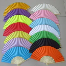 Hot Sell 17 Colors Summer Chinese Pure Color Hand Paper Fans Pocket Folding Bamboo Fan Wedding Party Favor