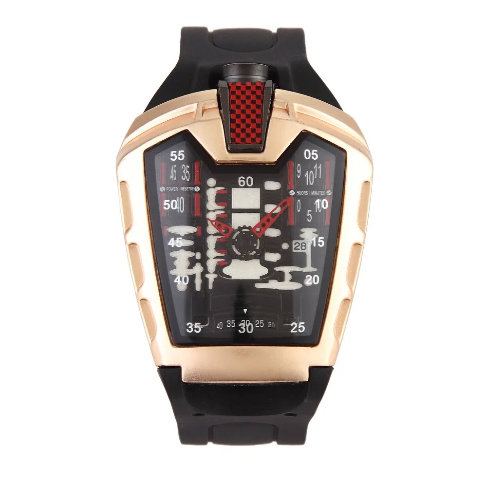 

Men's Watch Luxury Car brand Quartz Stainless Steel Glass Back Rubber Silver Rose Gold Sports Watches Clock Gents Montre Watch